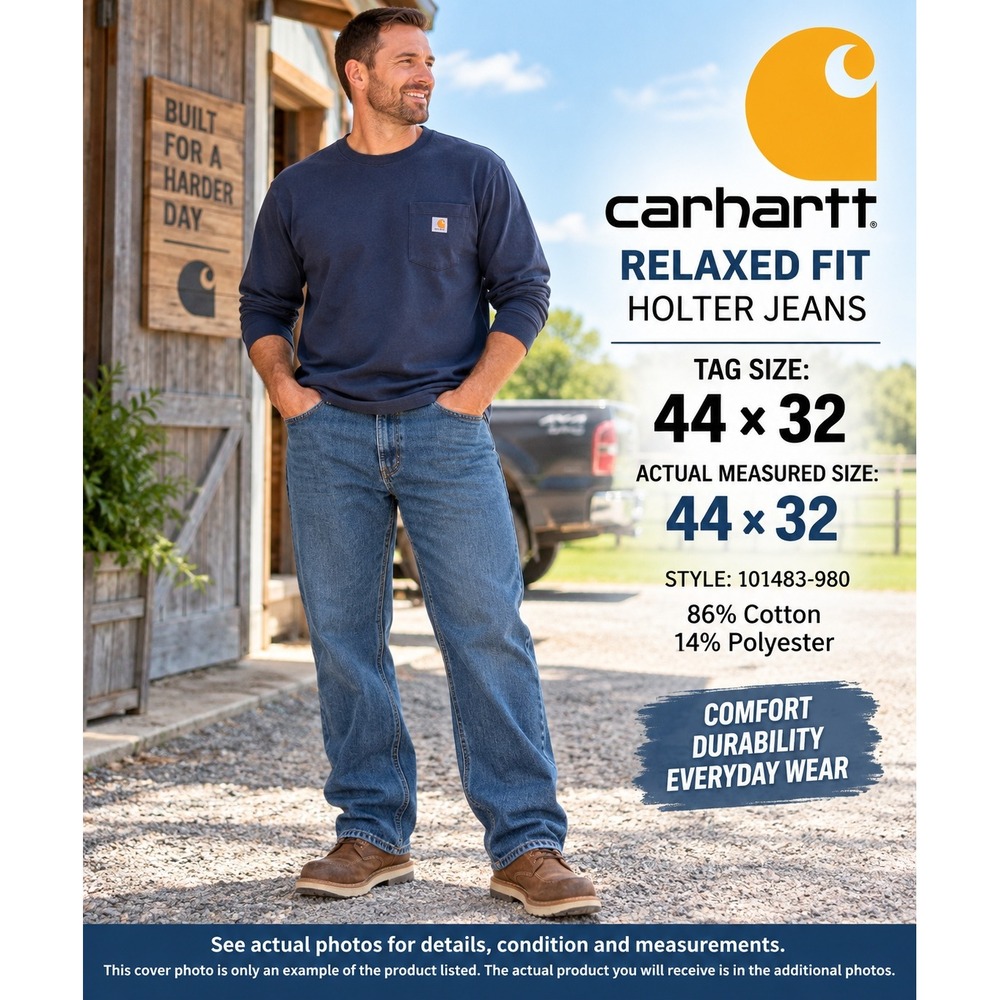 NWT Carhartt Holter Jeans Mens 44x32 Relaxed Fit Straight Leg Blue #1944